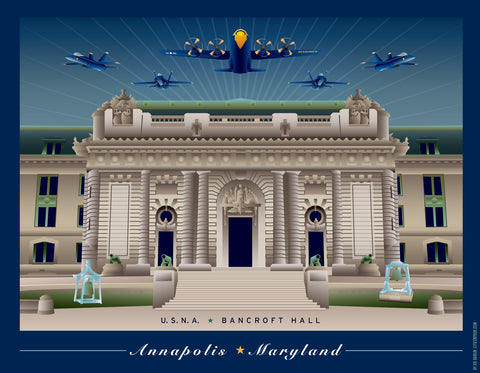 USNA Bancroft Hall Blue Angels Show, Art Print by Joe Barsin, 14x11"