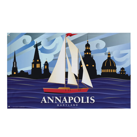 Annapolis Red Sailboat, Large Flag, 56 x 34.5" w/ 2 grommets