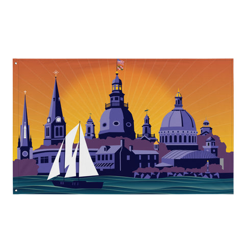 Annapolis Steeples and Cupolas: Sunset, Large Flag, 56 x 34.5" with 2 grommets