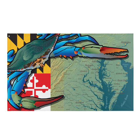 Maryland Blue Crab and Map, Large Flag, 56 x 34.5" with 2 grommets