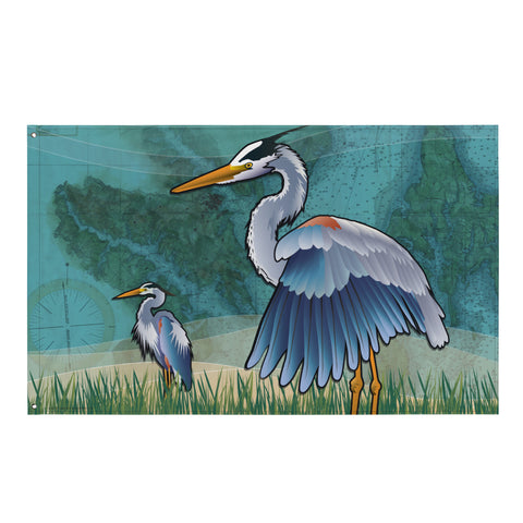 Coastal Blue Heron of the Chesapeake, Large Flag, 56 x 34.5" with 2 grommets