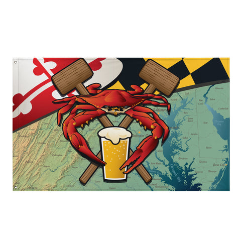 Maryland Crab Feast Crest, Large Flag, 56 x 34.5" with 2 grommets