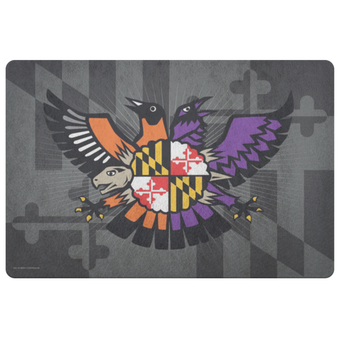 Maryland Birdland Terp Crest w/ MD Dark Flag, Doormat, 26x18"