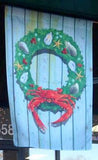 Display of Coastal Holiday Crab Wreath Large House Flag by Joe Barsin