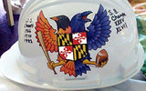 Fan photo on hard hat with Birdland Baltimore Raven and Oriole Maryland Shield Sticker