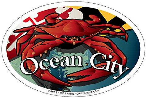 Ocean City Maryland Red Crab Oval Magnet, 6x4