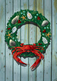 Coastal Holiday Crab Wreath Large House Flag by Joe Barsin, 28x40