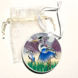 Coastal Blue Herons Ceramic 3" Circle Ornament, with Ribbon and Gift Bag