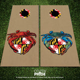 Maryland Red and Blue Crab Crest Cornhole Board Vinyl Skin Wraps, 24x48"