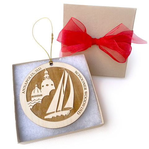 Schooner Woodwind / Annapolis, MD - Wooden, Laser Cut Ornament w/ Gift Box