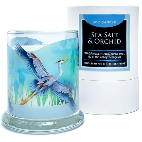 Luxury Soy Candle, Sea Salt & Orchid Fragrance, Hand Poured/Hand Labeled, Housed in Gift Packaging.