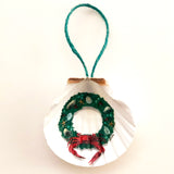 Coastal Holiday Crab, 3.5" Shell Ornament, Ready to Hang