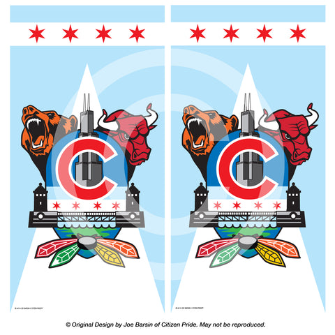 Chicago Sports Fan Crest Cornhole Board Vinyl Skin Wraps, 24x48"