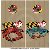 Maryland Red and Blue Crab Banner Cornhole Board Vinyl Skin Wraps, 24x48"