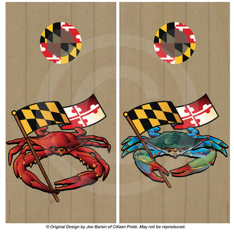 Maryland Red and Blue Crab Banner Cornhole Board Vinyl Skin Wraps, 24x48"