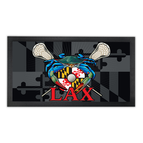 Blue Crab Maryland LAX, Bar Runner Mat, Rubber Base, 18 x 10”