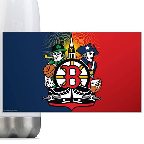 Boston Sports Fan Crest, Steel Slim Neck Bottle 18oz