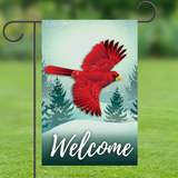 Red Cardinal Winter Welcome, Garden Flag, 12x18