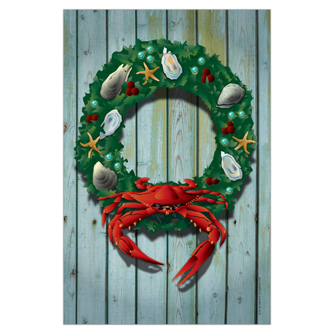 Coastal Holiday Crab Wreath Garden Flag by Joe Barsin, 12x18