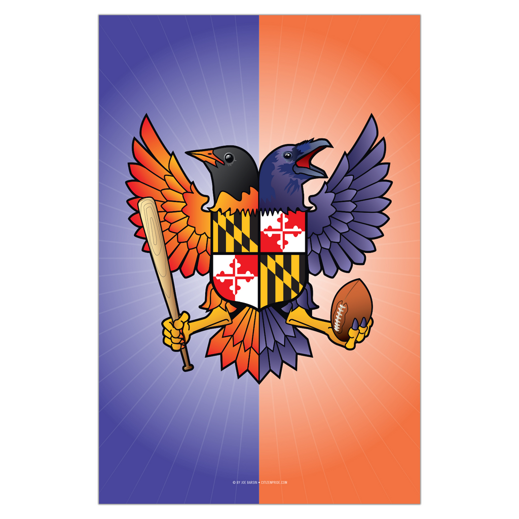 Birdland Baltimore Raven and Oriole Maryland Shield Garden Flag, 12x18 —  Studio 24E - Individual Style
