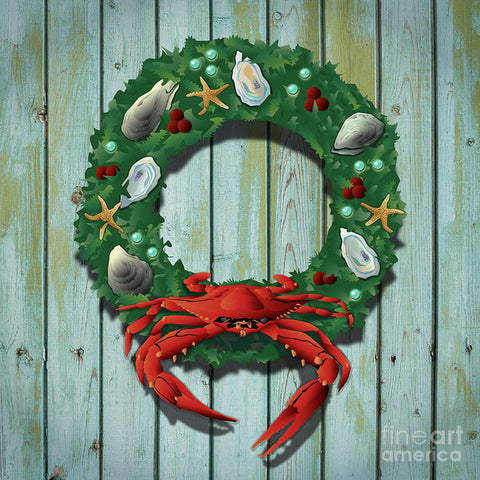 Holiday Crab Wreath - Art Print