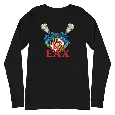 Blue Crab Maryland Lax Crest, Unisex Long Sleeve Tee