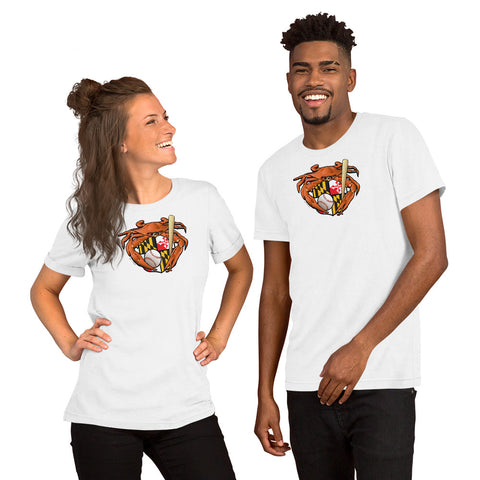 Oriole Baseball Crab Maryland Crest, Short-Sleeve Unisex T-Shirt