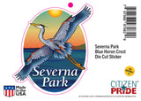 "Severna Park" Blue Heron Crest, sticker decal die cut vinyl, 4x4.5