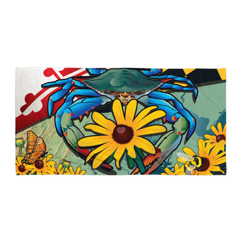 Maryland Blue Crab Black-Eyed Susan Towel by Joe Barsin, 30x60"