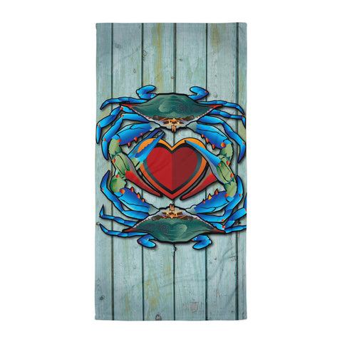 Blue Crab Love Towel, vertical 30x60"