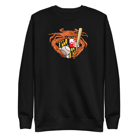 Oriole Baseball Crab Maryland Crest, Unisex Premium Sweatshirt