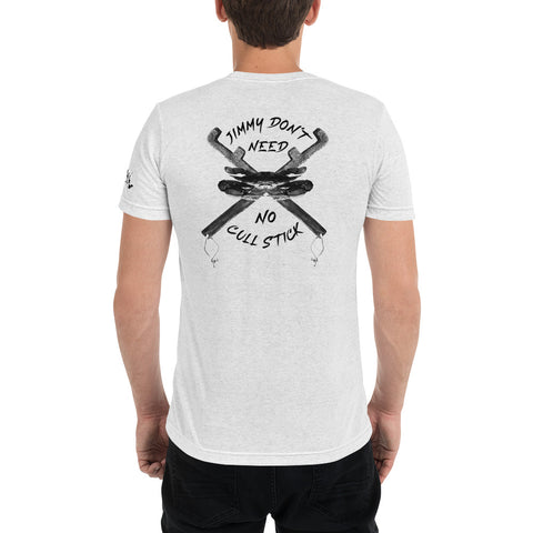 Here's Jimmy!, "Jimmy Don't Need No Cullstick" in gray, Short sleeve t-shirt