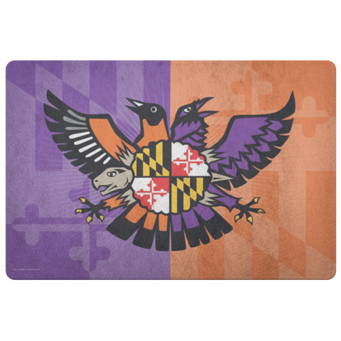 Maryland Birdland Terp Crest w/ MD Color Flag, Doormat, 26x18"