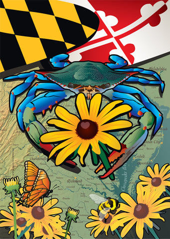 Maryland Blue Crab Black-Eyed Susan House Flag by Joe Barsin, 28x40