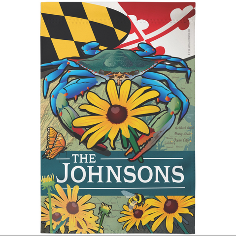 Maryland Blue Crab with Black-Eyed Susan Flowers Design, Personalized Garden Flags