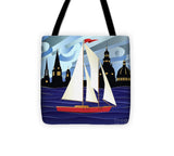 Annapolis Skyline Red Sail Boat - Tote Bag