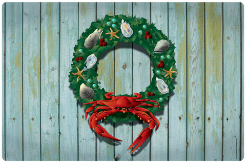 Coastal Holiday Crab Wreath, Doormat, 26x18"