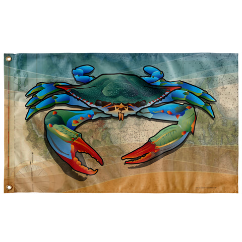 Coastal Blue Crab, Large Flag, 60 x 36" w/ 2 grommets