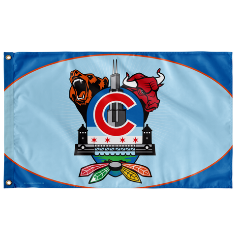 Chicago Sports Fan Crest, Large Flag, 60 x 36" w/ 2 grommets