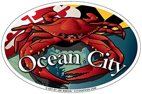Ocean City Maryland Red Crab Oval Sticker, 6x4