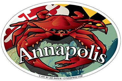 Annapolis Maryland Red Crab Oval Sticker, 6x4