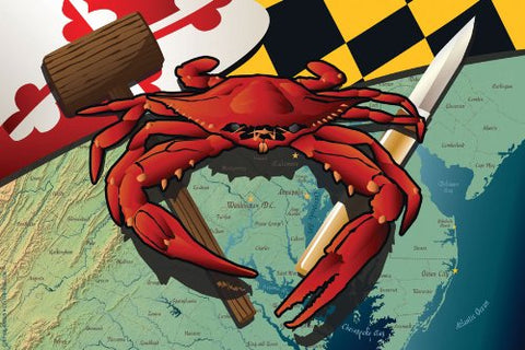 Maryland Red Crab w/ Tools Art Print by Joe Barsin, 16x12