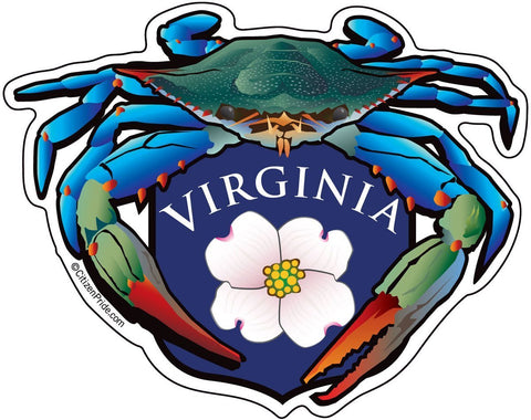 Blue Crab Virginia Dogwood Crest Sticker, 5x4