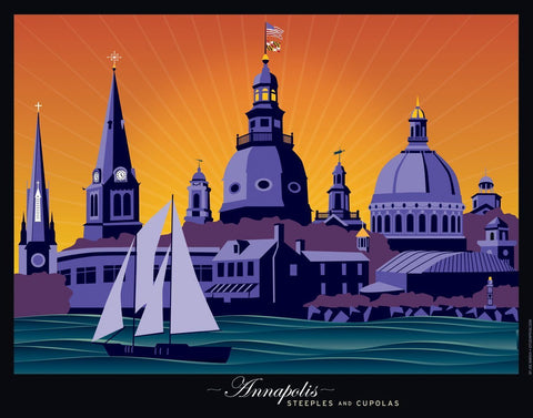 Annapolis Steeples and Cupolas: Sunset Art Print by Joe Barsin, 24x18