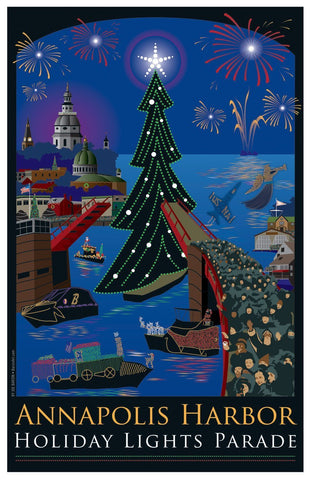 Annapolis Holiday Lights Parade Art Print by Joe Barsin, 11x17
