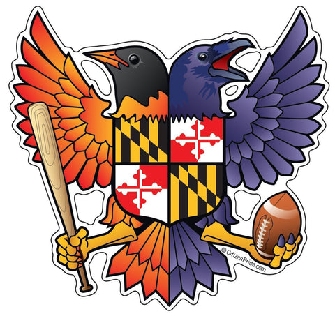 Birdland Baltimore Raven and Oriole Maryland Shield Sticker, 5x4.75