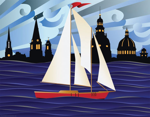 Annapolis Red Sailboat Coastal Art Print by Joe Barsin, 14x11