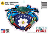 Blue Crab Virginia Dogwood Crest Sticker package