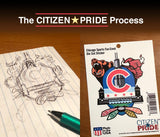 Sketch phase for Chicago Sports Fan Crest Sticker, 4x5