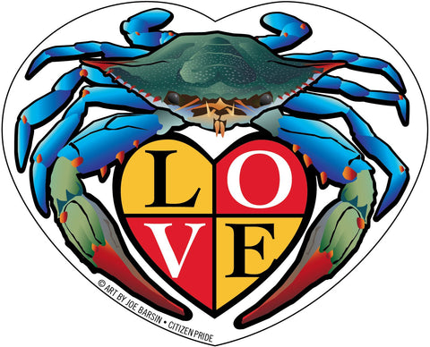 Blue Crab LOVE Crest, Large Decal, die cut vinyl